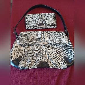 Eifell PARIS Brown and White Crocodile Pattern Handbag And Wallet